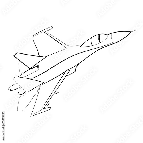 Sukhoi Su-27 Flanker Minimalist line drawing vector illustration.Ukrainian military aircraft sketch illustration