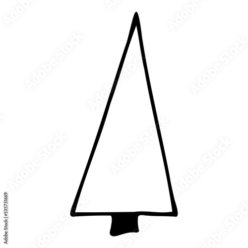 New year element -  fir stylized in triangle. Hand-drawn Sketch Christmas tree on a white background.