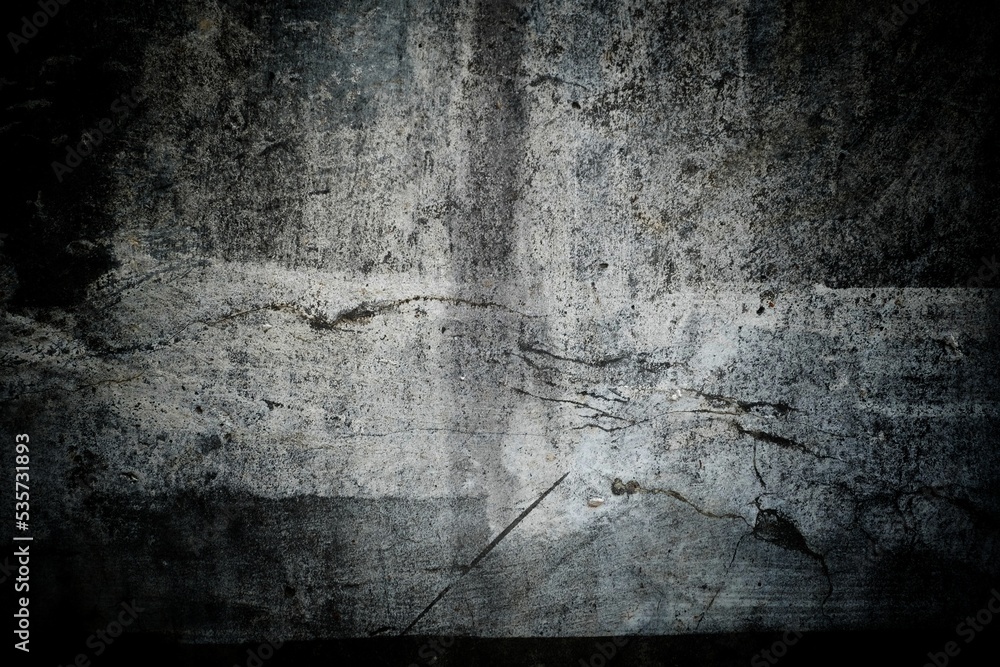 Fototapeta premium Scary dark wall background, old walls full of stains and scratches. horror concept wall background