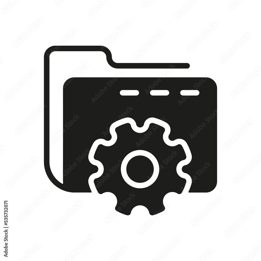 Computer Folder with Gear Silhouette Icon. Setting of Data Folder Black Icon. Options and Configuration of File or Document. Vector Isolated Illustration Computer Folder with Gear Silhouette Icon. Setting of Data Folder Black Icon. Options and Configuration of File or Document. Vector Isolated Illustration