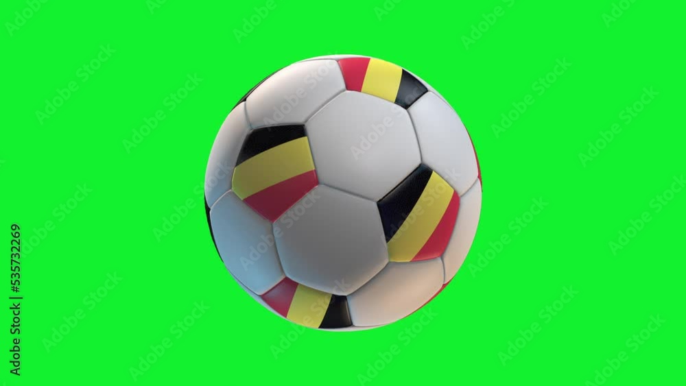 Soccer ball with flag Belgium, on green screen background loop alpha. 3D Rendering Soccer ball with flag Belgium, on green screen background loop alpha. 3D Rendering