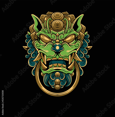 Vector illustration of komainu japanese lion 