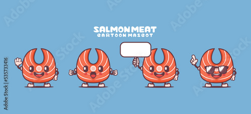 salmon meat or japanese sashimi cartoon mascot. food vector illustration