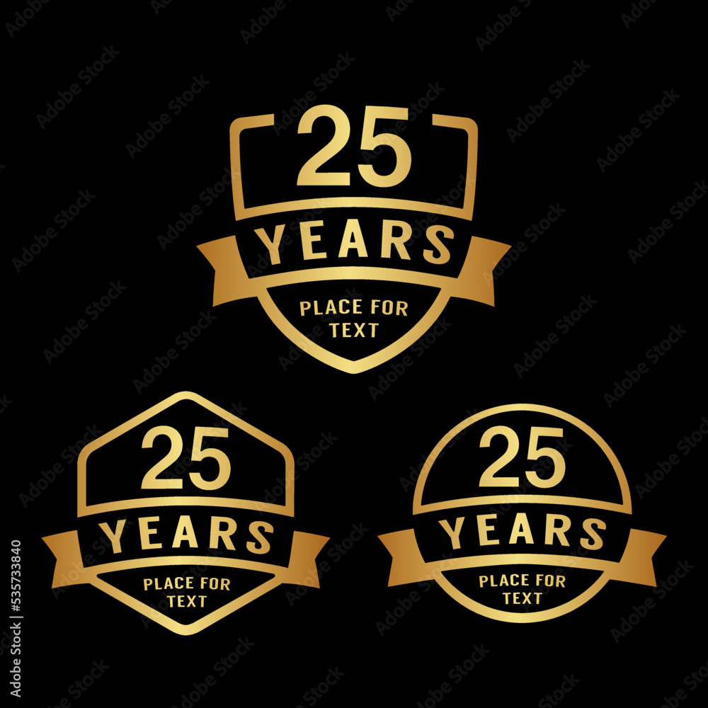 25 years anniversary celebration logotype. 25th anniversary logo collection. Set of anniversary design template. Vector illustration. 