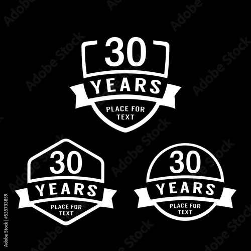 30 years anniversary celebration logotype. 30th anniversary logo collection. Set of anniversary design template. Vector illustration. 