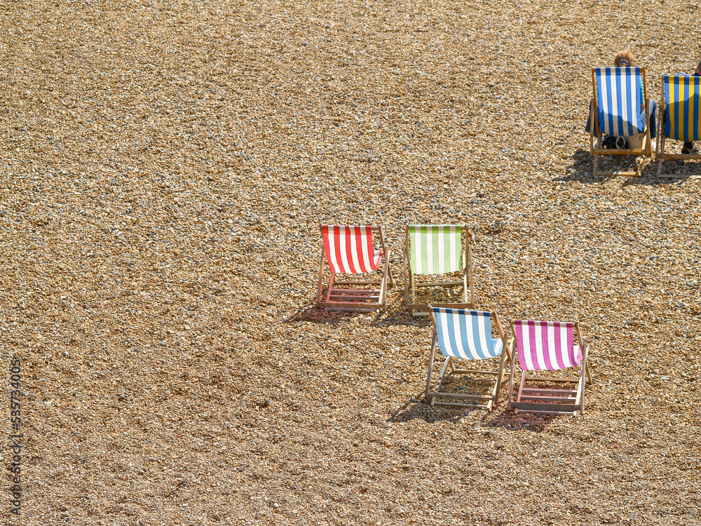 Deck chairs on Brighton Beach view below Deck chairs on Brighton Beach view below