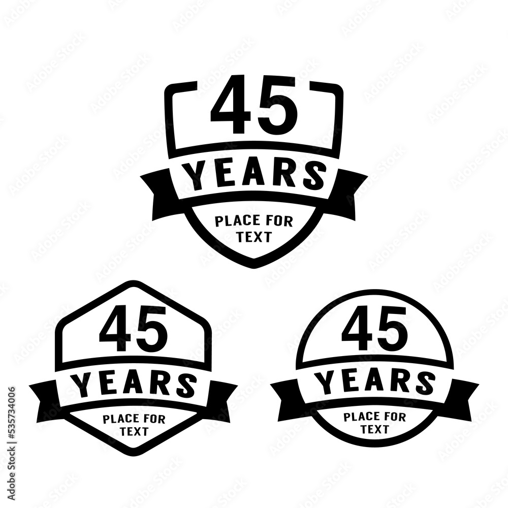 45 years anniversary celebration logotype. 45th anniversary logo collection. Set of anniversary design template. Vector illustration. 