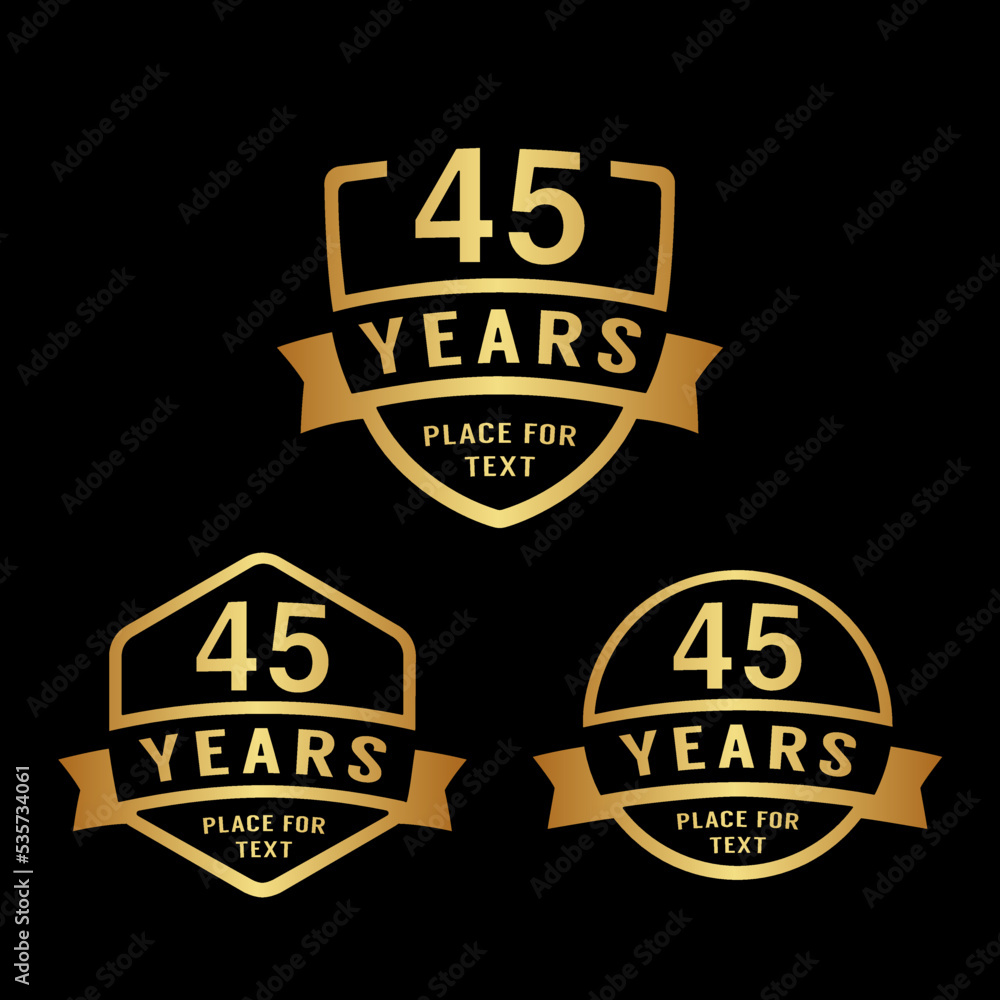 45 years anniversary celebration logotype. 45th anniversary logo collection. Set of anniversary design template. Vector illustration. 