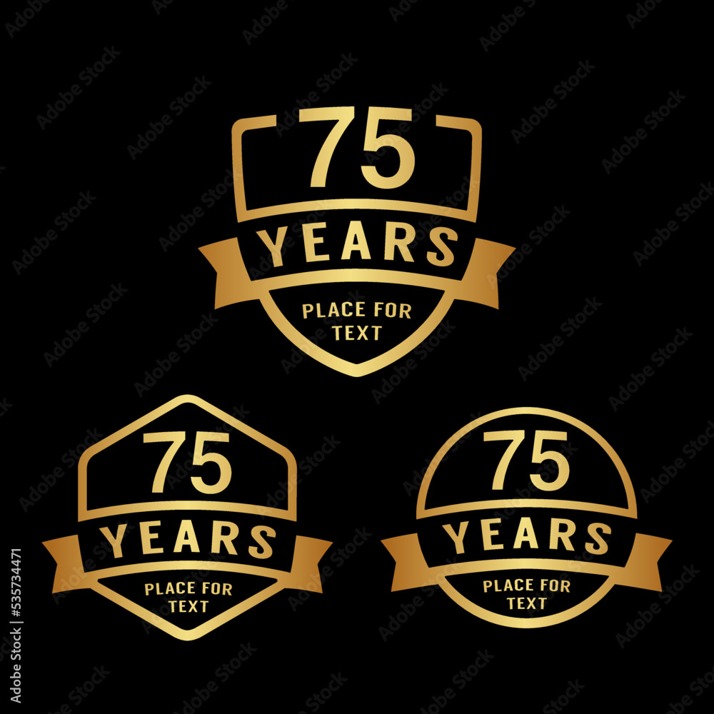75 years anniversary celebration logotype. 75th anniversary logo collection. Set of anniversary design template. Vector illustration. 