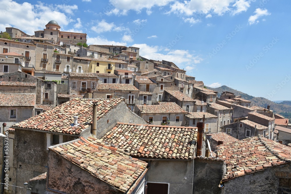 Panoramic view of Morano Calabro, a mountain village in Calabria, Italy.