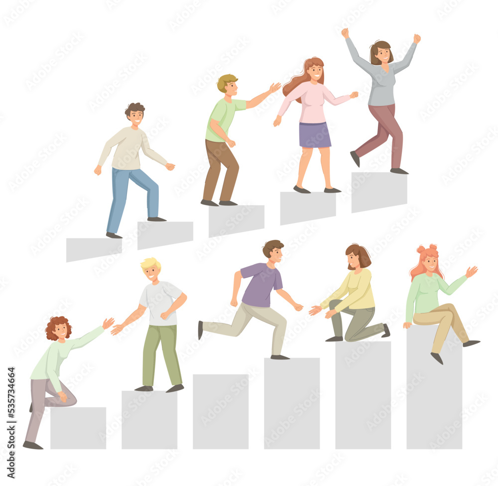 People Character Climbing Up to the Goal Helping Each Other Vector Set People Character Climbing Up to the Goal Helping Each Other Vector Set