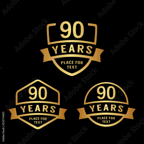 90 years anniversary celebration logotype. 90th anniversary logo collection. Set of anniversary design template. Vector illustration. 