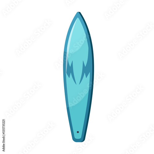 Gun-type longboard, water surf board with pointed nose. Pointy item for summer extreme sport. Surfboard for swimming, above view. Flat graphic vector illustration isolated on white background