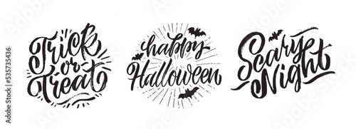 Hand sketched lettering "Happy Halloween" . Template for party banner, design, print, poster. Happy Halloween lettering typography poster.Trick or treat. Pattern, background.