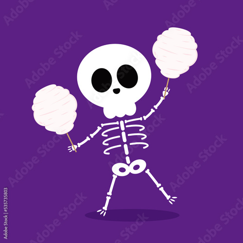 Fototapeta Naklejka Na Ścianę i Meble -  Cute halloween skeleton cartoon. Skeleton in halloween day. Halloween character cartoon. Cotton candy cartoon vector.
