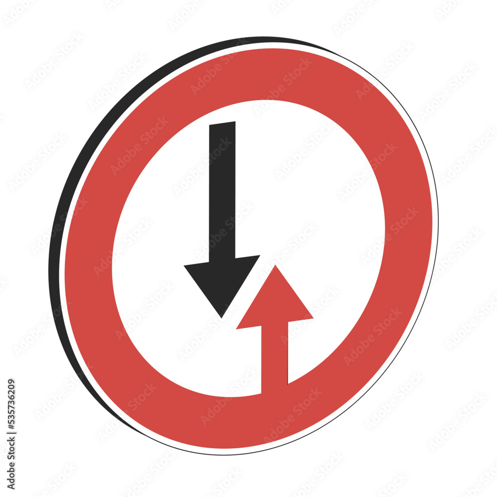 Give way oncoming traffic sign road, arrow priority oncoming traffic Give way oncoming traffic sign road, arrow priority oncoming traffic