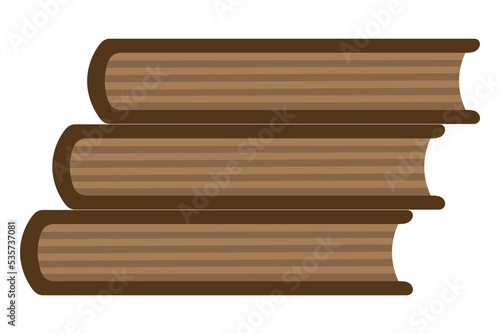 Books are stacked. Bottom view. Color vector illustration. Brown cover. School books in closed position. Flat style. Isolated background. School theme. Illustration for web design.