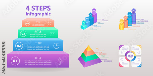 Business infographics set. 4 steps. 3 D. Vector illustration.