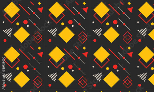 Dark geometric background with triangles, rhombus, lines. Ornament in Bauhaus style. Texture for textile. 
