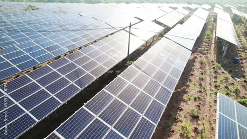 aerial view of solar power station in field