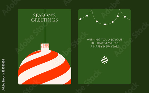 Modern Minimalistic Christmas Cards Cover and Contents. Christmas Card template with contemporary, slick and aesthetic 3D Christmas Ornament illustration. Vectorize illustration with adjustable text