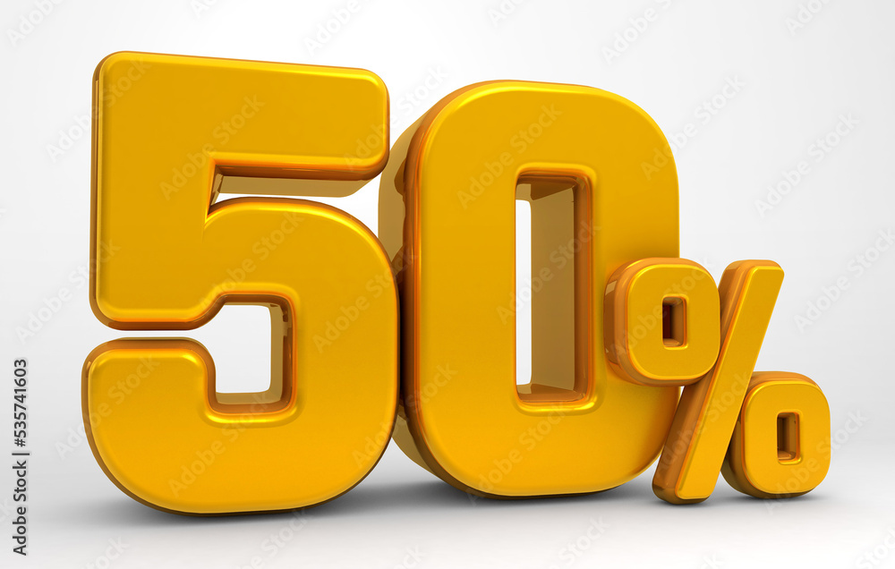 Golden 50% 3d isolated on white background. 50% off 3D. 50% mega sale or Fifty percent bonus. Sale of special offers. 3d rendering. Golden 50% 3d isolated on white background. 50% off 3D. 50% mega sale or Fifty percent bonus. Sale of special offers. 3d rendering.