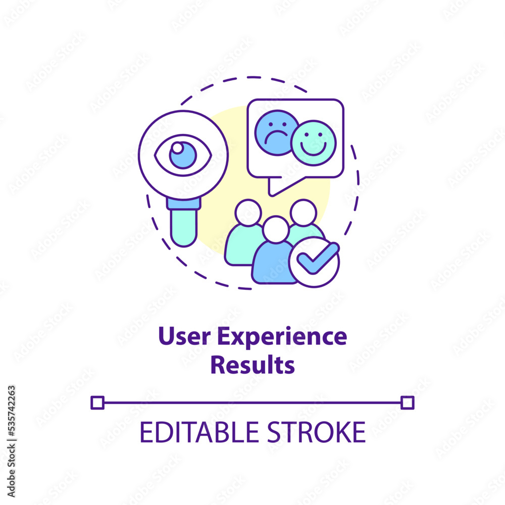 User experience results concept icon. Usability design testing feedback. UX review abstract idea thin line illustration. Isolated outline drawing. Editable stroke. Arial, Myriad Pro-Bold fonts used User experience results concept icon. Usability design testing feedback. UX review abstract idea thin line illustration. Isolated outline drawing. Editable stroke. Arial, Myriad Pro-Bold fonts used