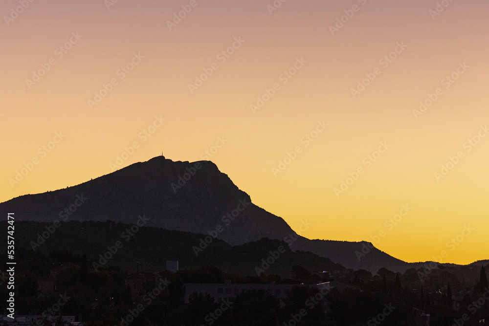 the Sainte Victoire mountain in the sun of an autumn morning