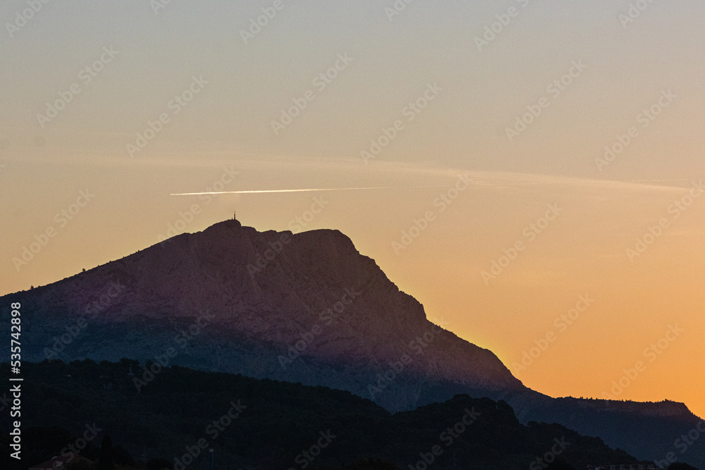 the Sainte Victoire mountain in the sun of an autumn morning