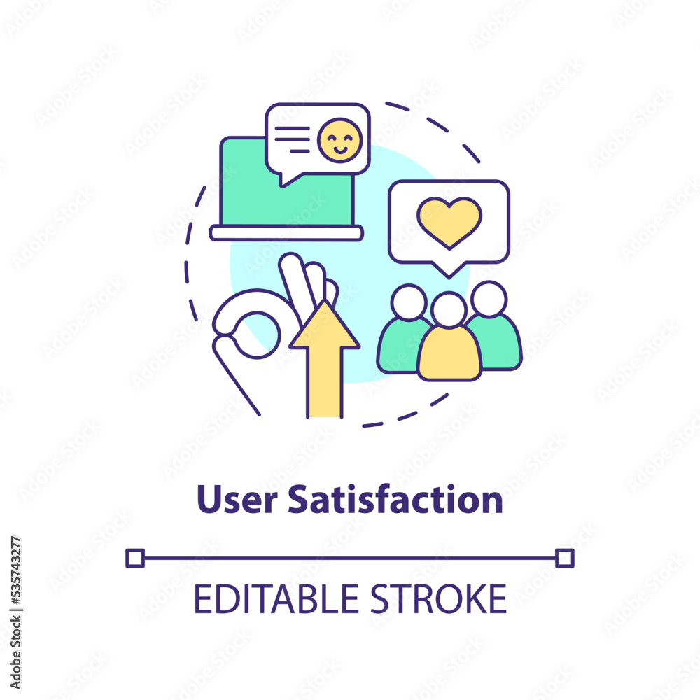 User satisfaction concept icon. Positive customer experience. Improve usability abstract idea thin line illustration. Isolated outline drawing. Editable stroke. Arial, Myriad Pro-Bold fonts used User satisfaction concept icon. Positive customer experience. Improve usability abstract idea thin line illustration. Isolated outline drawing. Editable stroke. Arial, Myriad Pro-Bold fonts used