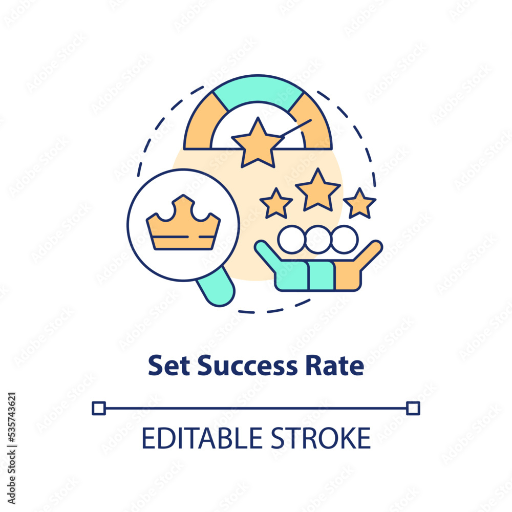 Set success rate concept icon. Positive result percentage. Best product metrics abstract idea thin line illustration. Isolated outline drawing. Editable stroke. Arial, Myriad Pro-Bold fonts used