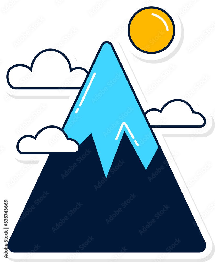 Mountain sunny cloud travel time colorful icon sticker with outline on transparent background Mountain sunny cloud travel time colorful icon sticker with outline on transparent background
