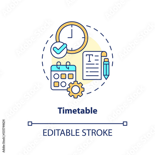 Timetable concept icon. Schedule of running testing session. Plan research time abstract idea thin line illustration. Isolated outline drawing. Editable stroke. Arial, Myriad Pro-Bold fonts used