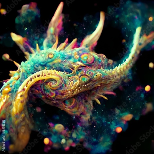 diversity of fractal realms "3D illustration" or "3D rendering" (selective focus) (colorful)
