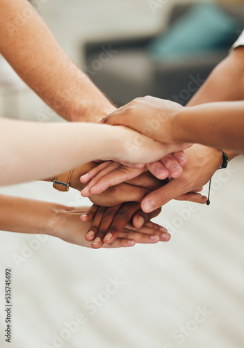 Obraz na plátne Diversity, hands and team collaboration in business for planning, support and trust at the office
