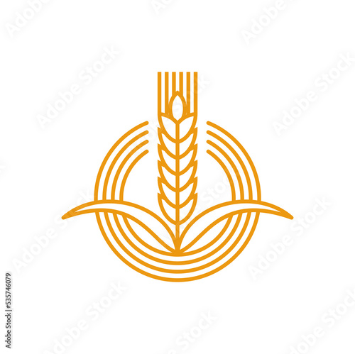 Agriculture icon, wheat spike or rye and rice ear, vector farm product symbol. Organic bakery bread, flour or cereals food, muesli, grain and millet symbol of rye or oat and barley ear spike