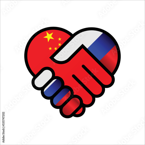 China and Russia flags relations Handshake illustration icon. Suitable use to China Russia event