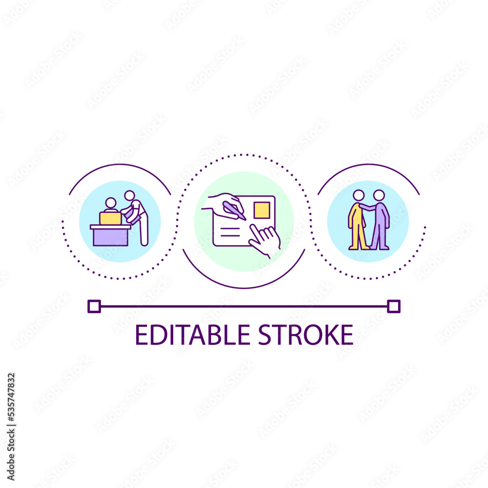 Improve employee engagement loop concept icon. Encourage to build relationship with colleagues abstract idea thin line illustration. Isolated outline drawing. Editable stroke. Arial font used Improve employee engagement loop concept icon. Encourage to build relationship with colleagues abstract idea thin line illustration. Isolated outline drawing. Editable stroke. Arial font used