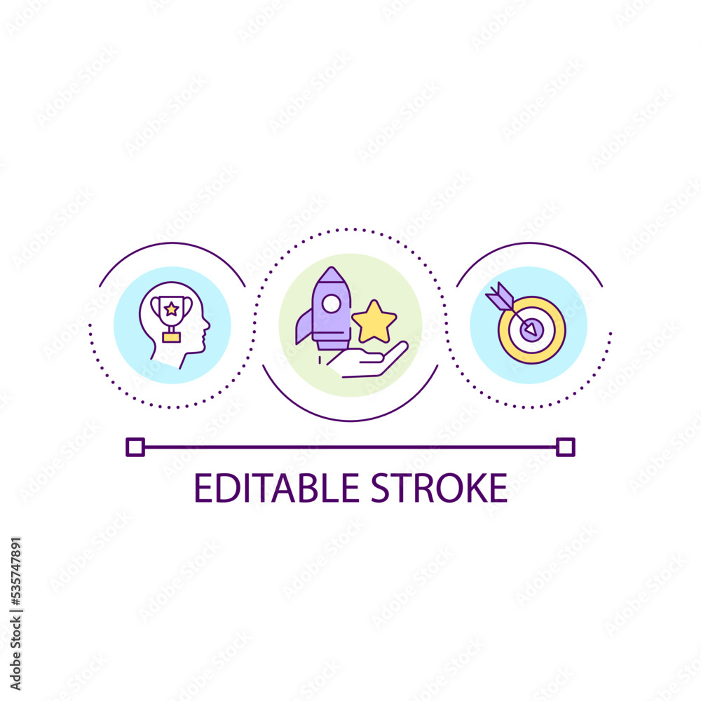 Objective goals setting loop concept icon. Achievement and development. Achievable aims planning abstract idea thin line illustration. Isolated outline drawing. Editable stroke. Arial font used