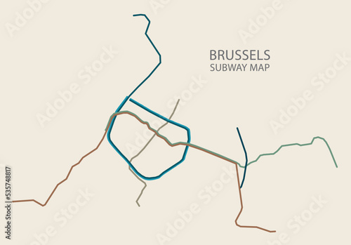 Brussels city subway vector map colored