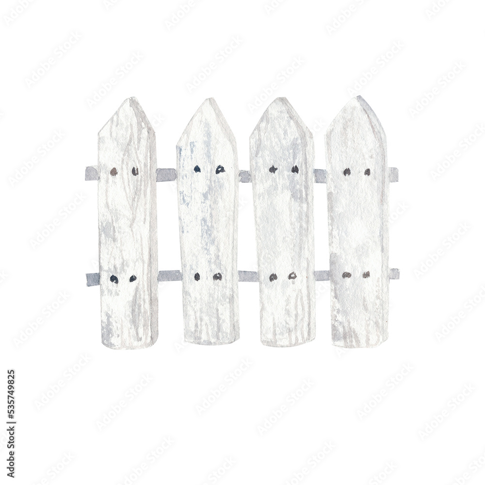 Watercolor wooden fence. Farm illustration Watercolor wooden fence. Farm illustration