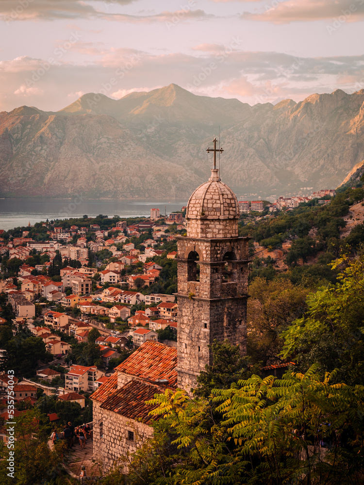 View from above on the church and Kotor city