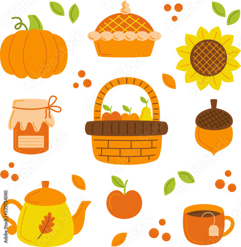 Autumn set. Fall elements. Vector illustration background.