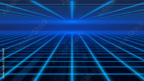 double Blue retrowave animation glowing luminance laser background, abstract technology horizontal line purple light glow, galaxy geometric internet 80s style poster