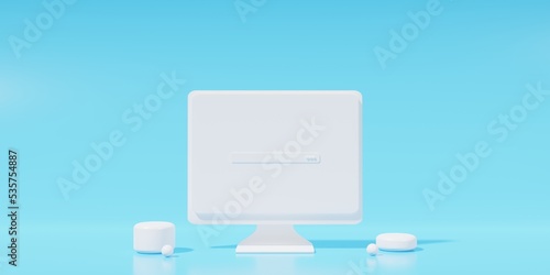 3d rendering minimal desktop on blue background. 3d render illustration