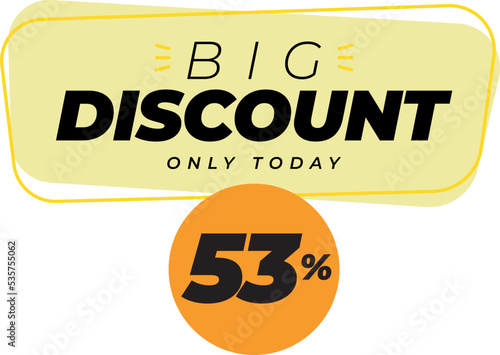 Fifty three 53 percent big discount sale banner label yellow