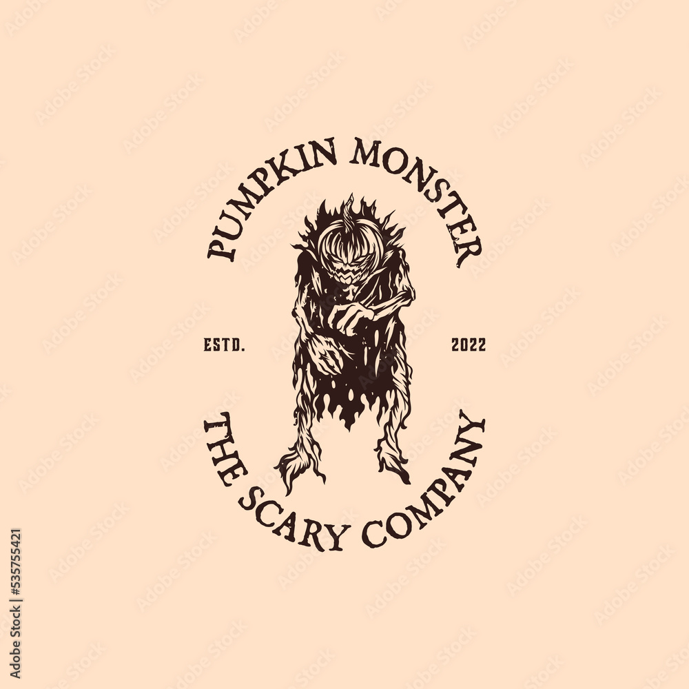 Fototapeta premium Pumpkin Monster Woodcut