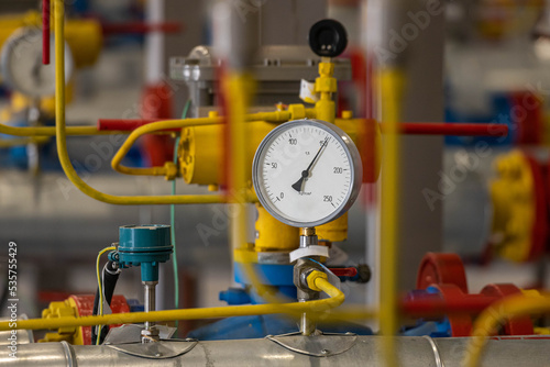 gas pressure gauges and valves at the factory