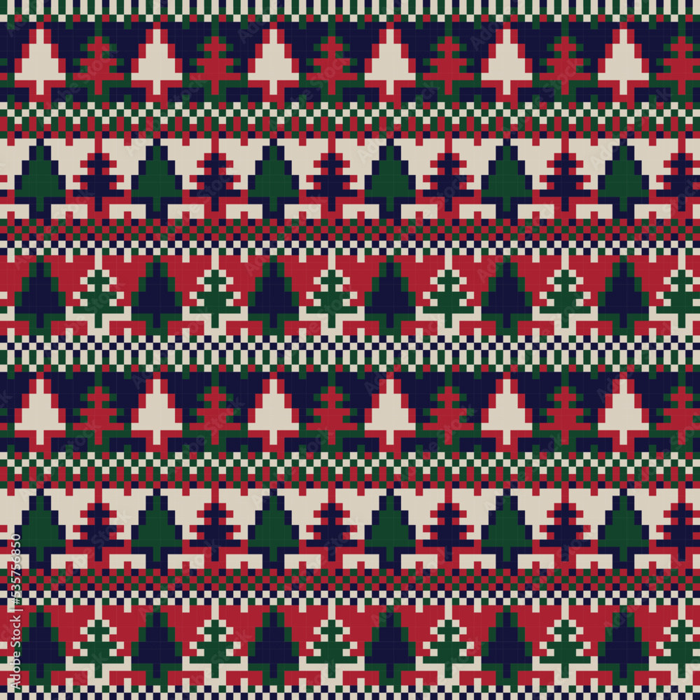 Christmas Tree Fair Isle Seamless Pattern Design Christmas Tree Fair Isle Seamless Pattern Design