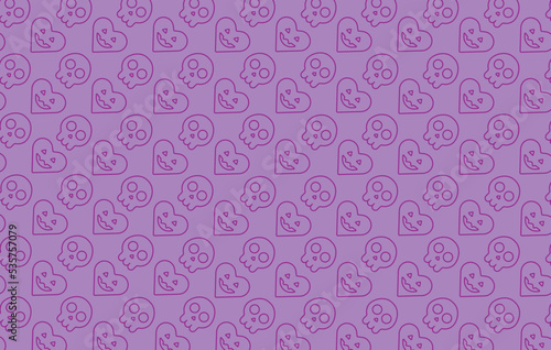 Purple Skulls and Heart Halloween Seamless Pattern. Vector Background